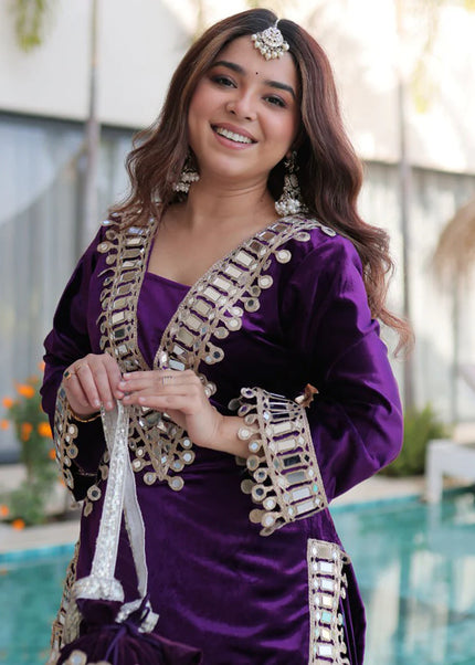 Velvet Embroidered Sharara Suit