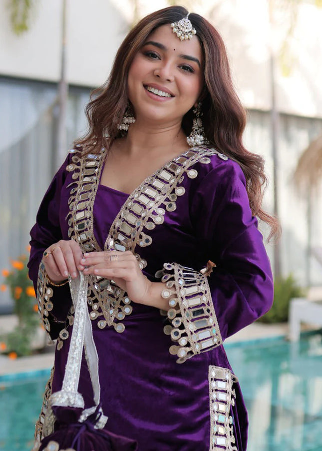 Velvet Embroidered Sharara Suit