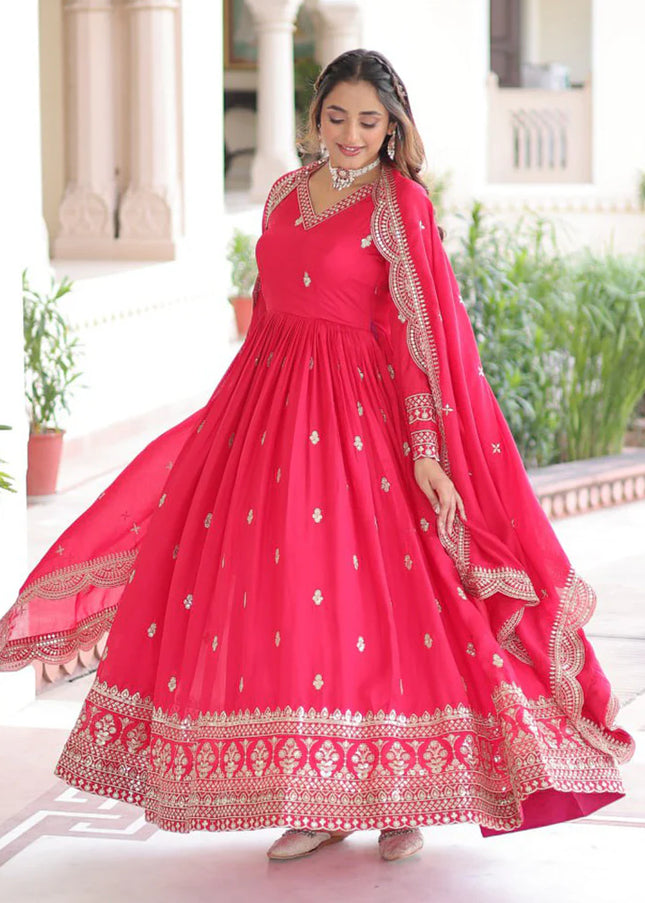 Pink Embroidered Anarkali Gown