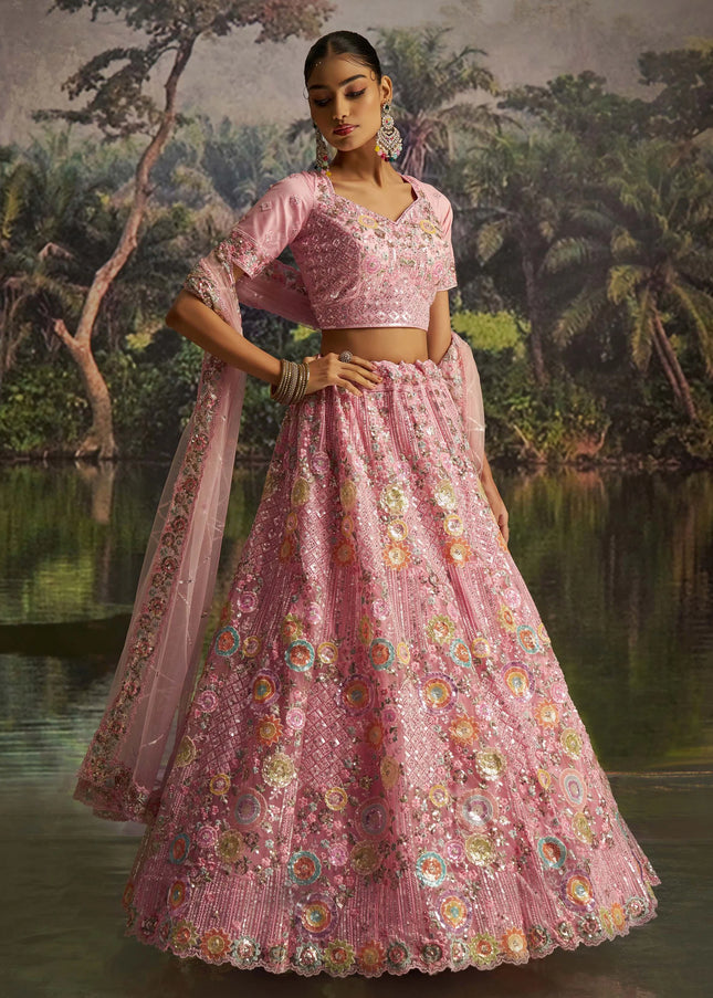 Pink Embroidered Lehenga Choli