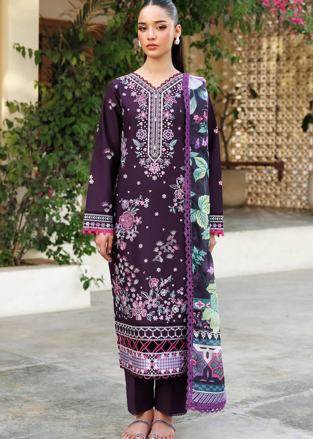 Farasha | Summer Weaves Embroidered Lawn'25 - Plum Allure