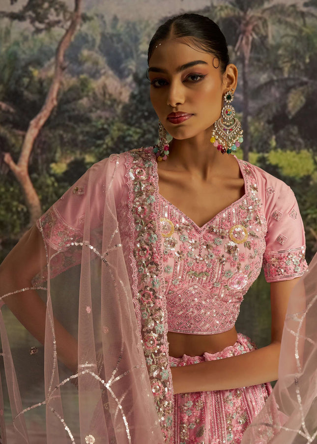 Pink Embroidered Lehenga Choli