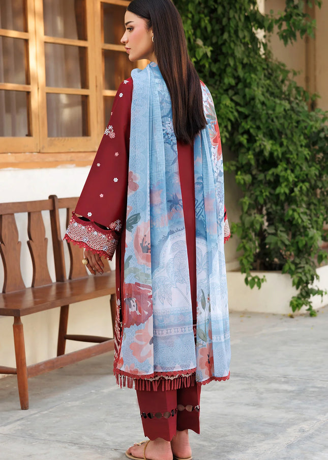 Farasha | Summer Weaves Embroidered Lawn'25 - Crimson Glow