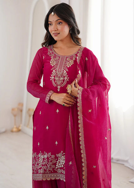 Pink Embroidered Sharara Suit