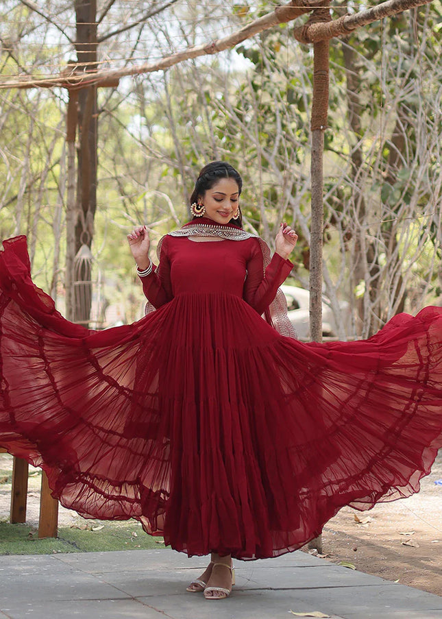 Maroon Embroidered Anarkali Gown
