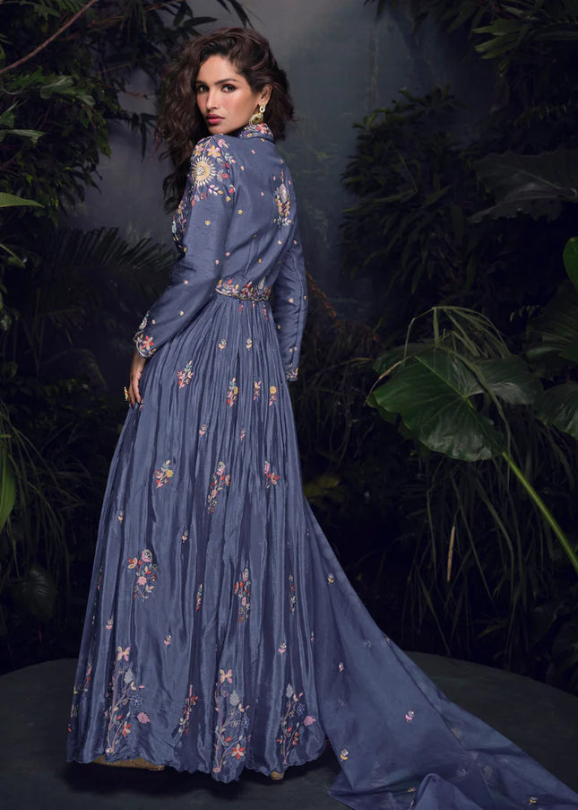 Purple Embroidered Anarkali Gown