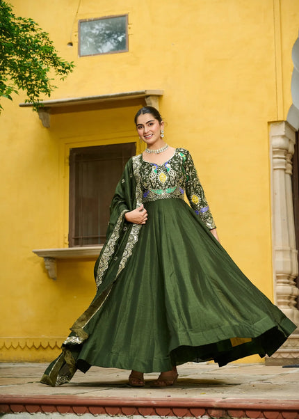 Green Embroidered Anarkali Gown