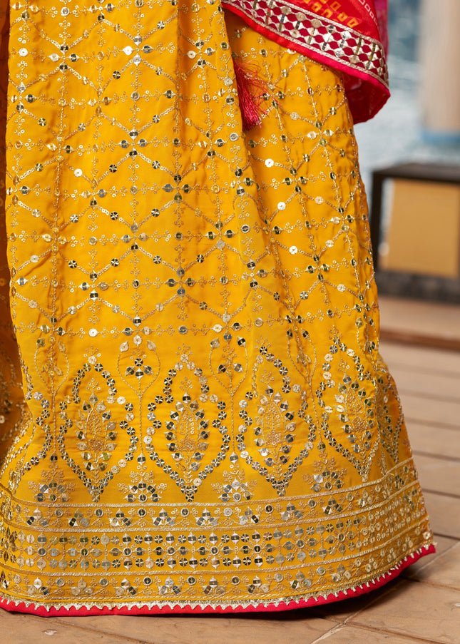 Yellow and Pink Embroidered Lehenga Choli