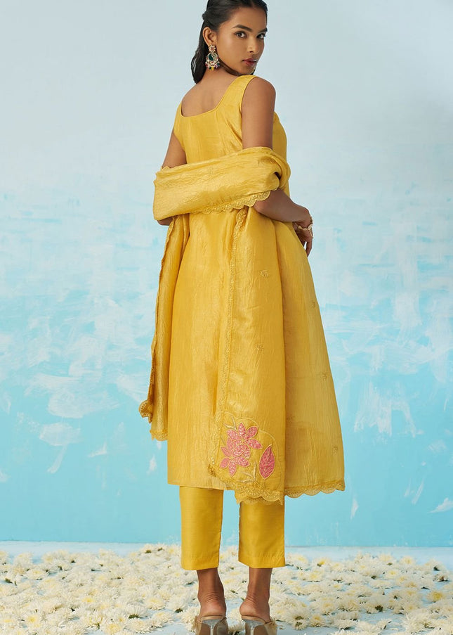 Yellow Embroidered Pant Suit