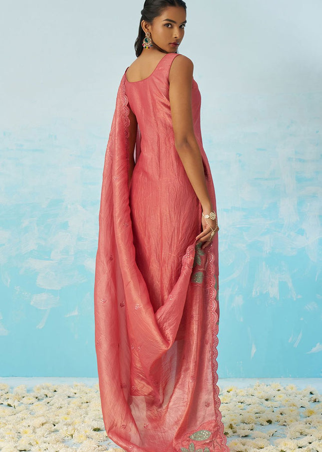 Pink Embroidered Pant Suit