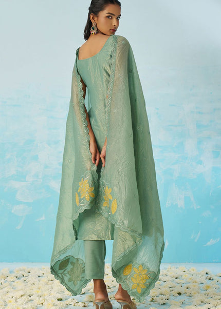 Sea Green Embroidered Pant Suit