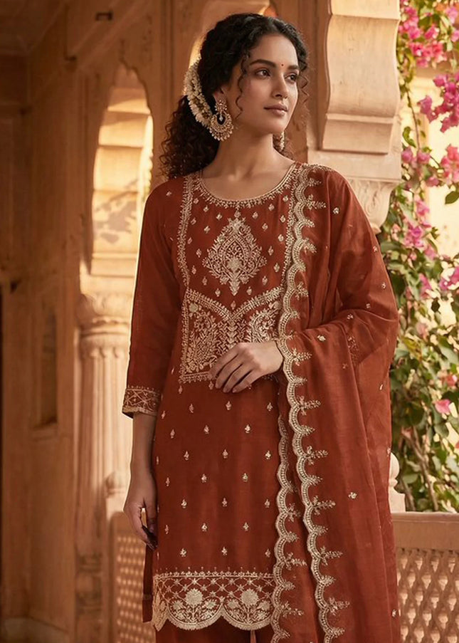 Vichitra Silk Embroidered Pant Style Suit Series
