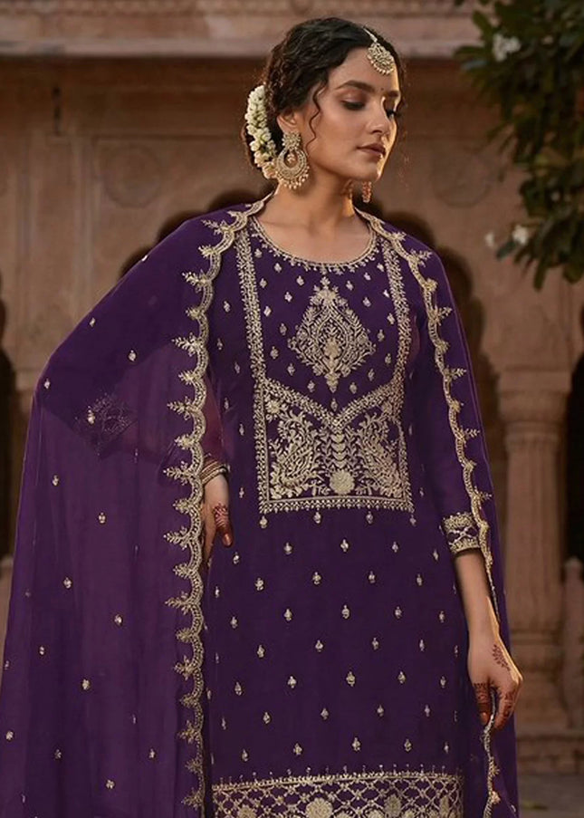 Vichitra Silk Embroidered Pant Style Suit Series