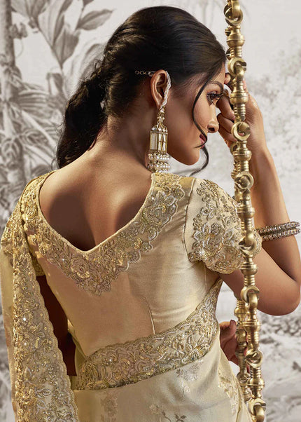 Cream Embroidered Wedding Saree