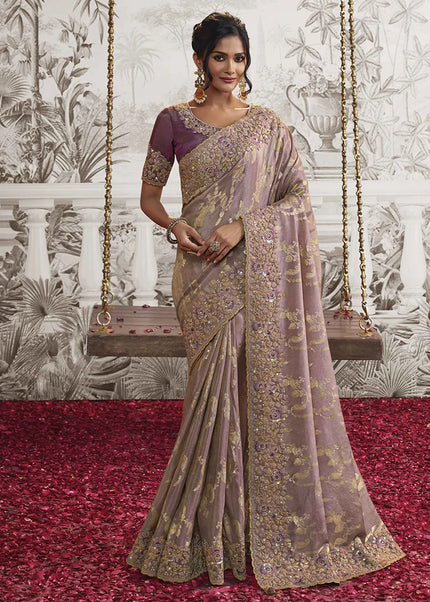 Purple Embroidered Wedding Saree