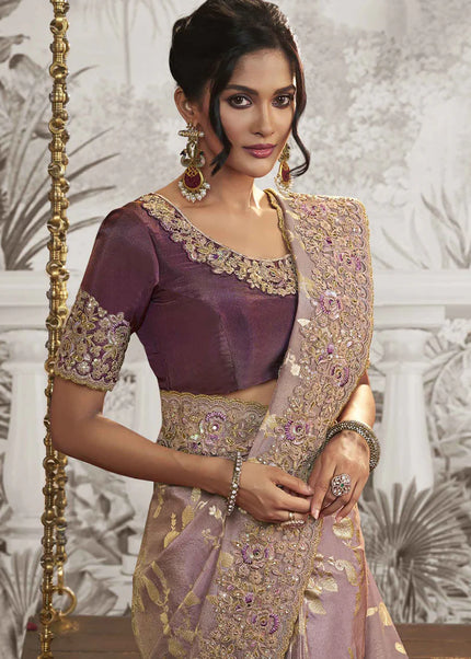 Purple Embroidered Wedding Saree