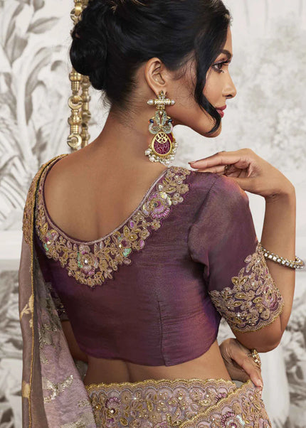 Purple Embroidered Wedding Saree