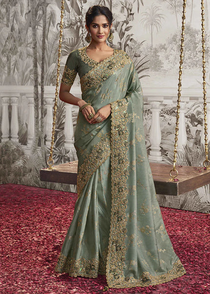 Green Embroidered Wedding Saree