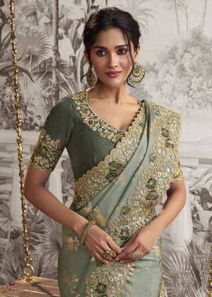 Green Embroidered Wedding Saree