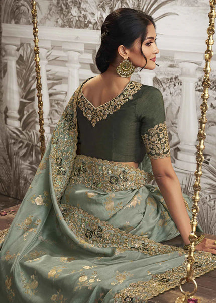 Green Embroidered Wedding Saree