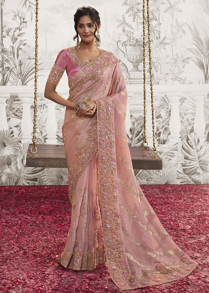 Pink Embroidered Wedding Saree