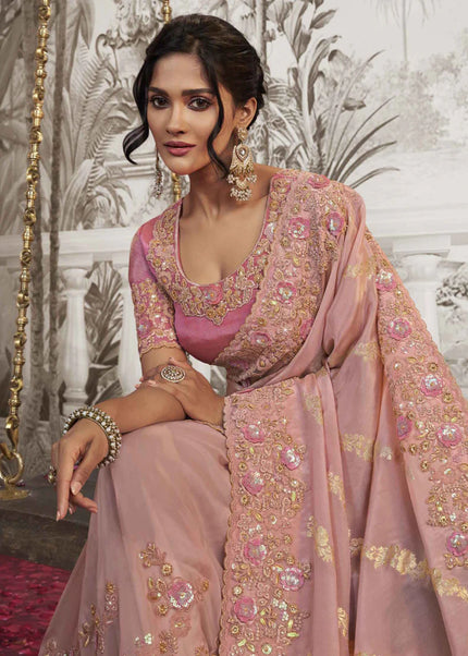 Pink Embroidered Wedding Saree