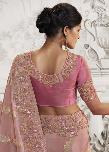 Pink Embroidered Wedding Saree