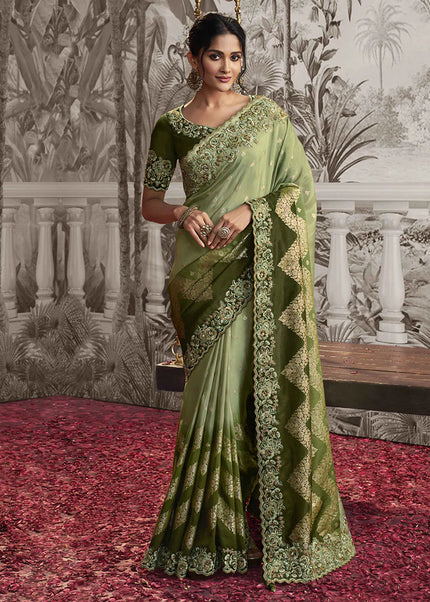 Green Embroidered Wedding Saree