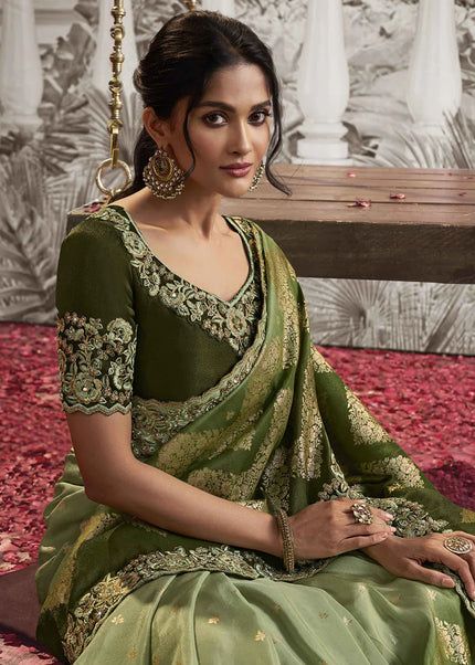 Green Embroidered Wedding Saree