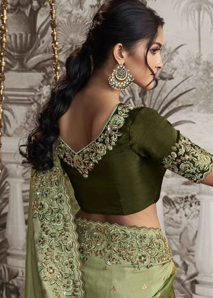 Green Embroidered Wedding Saree