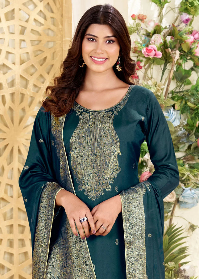 Teal Embroidered Pant Suit