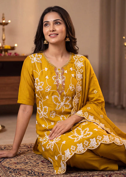 Cotton Silk Embroidered Pant Style Suit Series