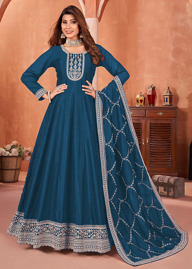 Blue Embroidered Anarkali Suit