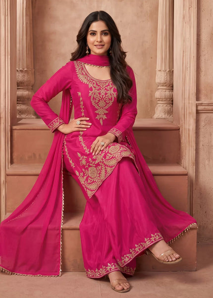 Pink Embroidered Sharara Suit