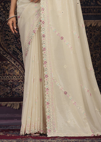 Off White Floral Embroidered Saree