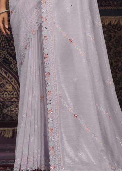 Lavender Floral Embroidered Saree