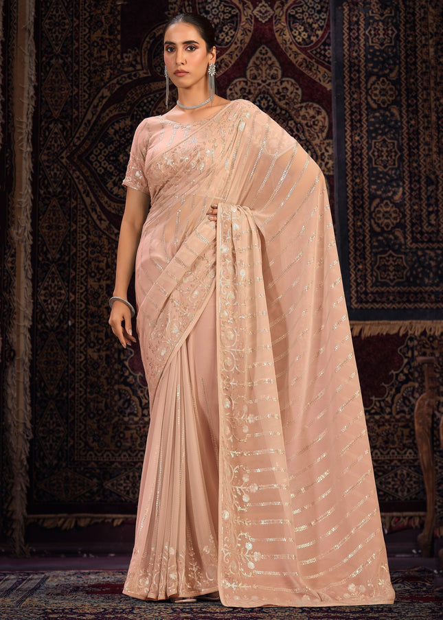 Peach Floral Embroidered Saree