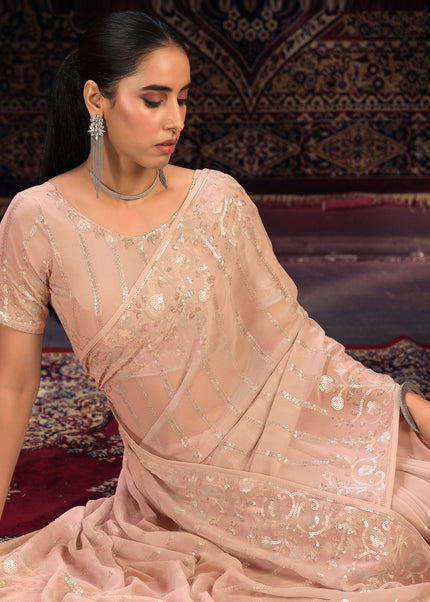 Peach Floral Embroidered Saree