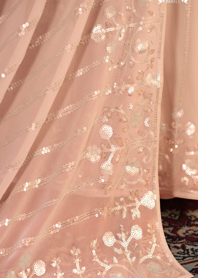 Peach Floral Embroidered Saree