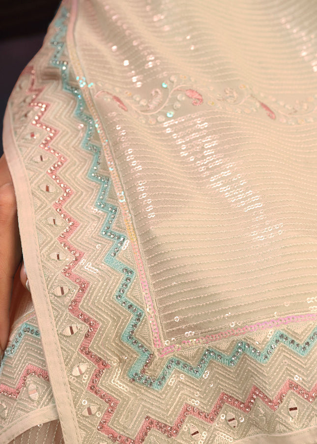 Off White Floral Embroidered Saree