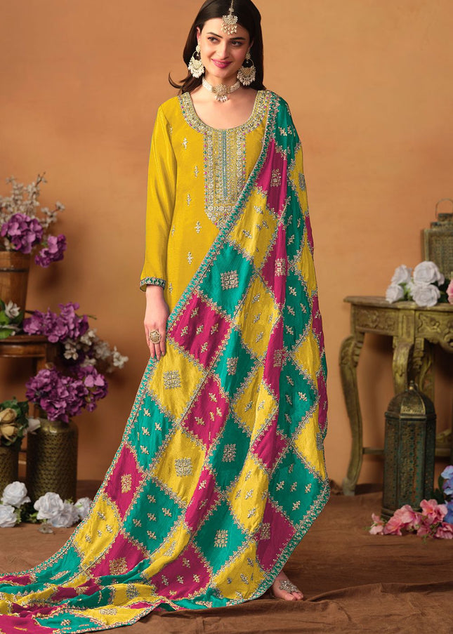 Yellow Multi Embroidered Pant Suit