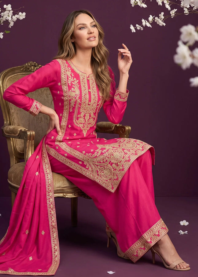 Pink Embroidered Pant Style Suit