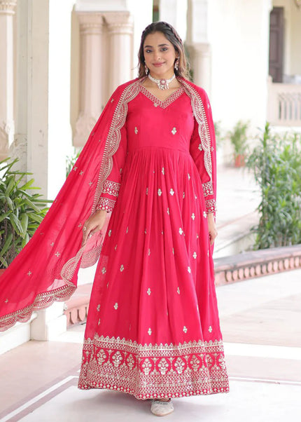 Pink Embroidered Anarkali Gown