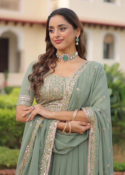 Sea Green Embroidered Lehenga Choli