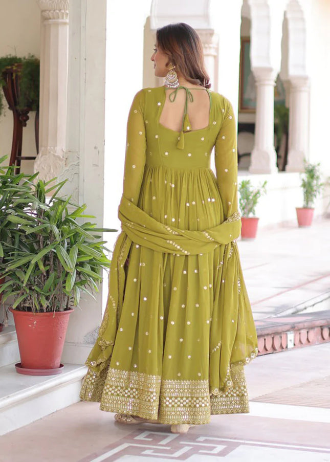 Golden Embroidered Anarkali Gown