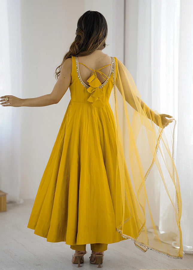 Yellow Embroidered Anarkali