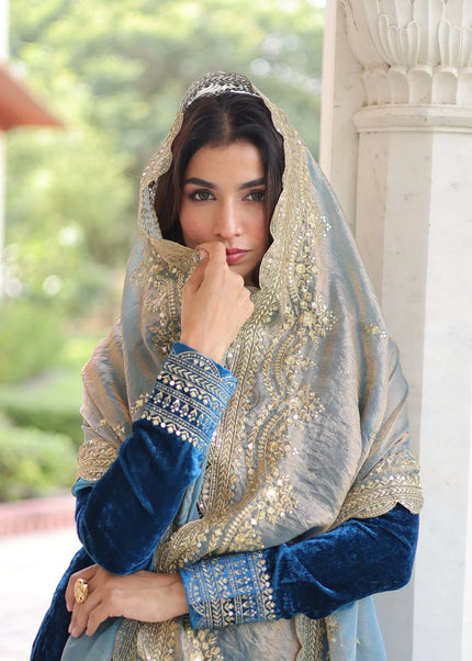 Blue Embroidered Pant Style Suit