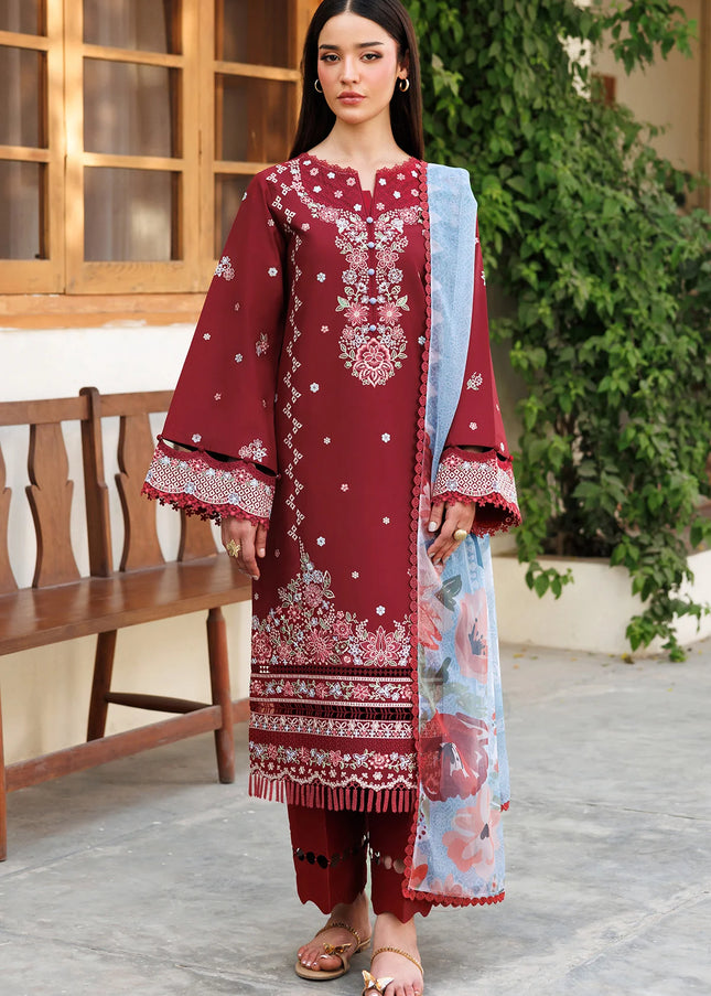 Farasha | Summer Weaves Embroidered Lawn'25 - Crimson Glow