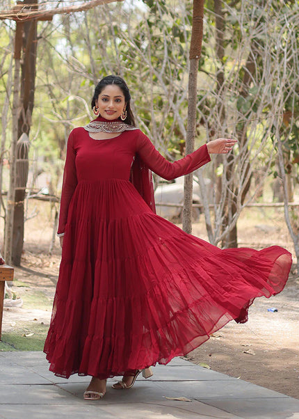 Maroon Embroidered Anarkali Gown