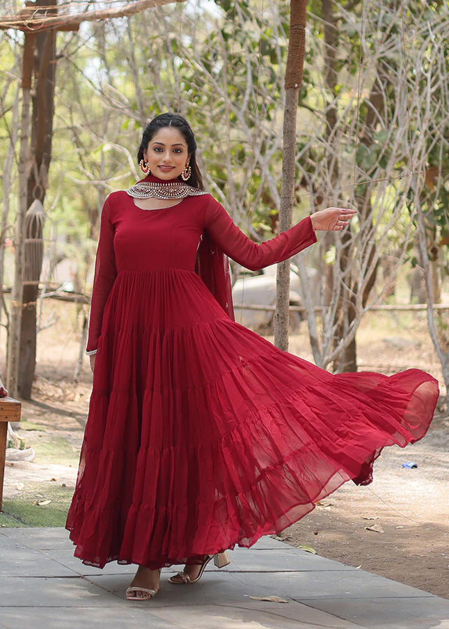 Maroon Embroidered Anarkali Gown